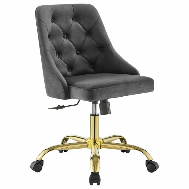 Budget 💯 Scranton & Co Performance Velvet Tufted Office Swivel Chair In Gold And Gray 🥰 3 Budget 💯 Scranton & Co Performance Velvet Tufted Office Swivel Chair In Gold And Gray 🥰