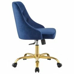 Cheapest 🎁 Scranton & Co Performance Velvet Tufted Office Swivel Chair In Gold And Navy ⭐ -Deals Writing Desks Store 2438055 3 L