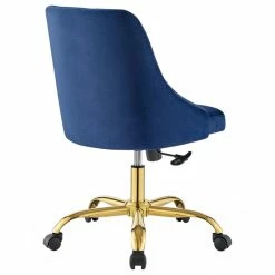Cheapest 🎁 Scranton & Co Performance Velvet Tufted Office Swivel Chair In Gold And Navy ⭐ -Deals Writing Desks Store 2438055 4 L