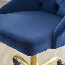 Cheapest 🎁 Scranton & Co Performance Velvet Tufted Office Swivel Chair In Gold And Navy ⭐ -Deals Writing Desks Store 2438055 8 L