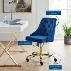 Cheapest 🎁 Scranton & Co Performance Velvet Tufted Office Swivel Chair In Gold And Navy ⭐ -Deals Writing Desks Store 2438055 9 L