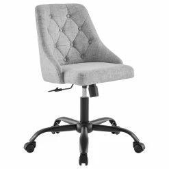 Promo 🌟 Scranton & Co Fabric Tufted Office Swivel Chair In Black And Light Gray ✔️