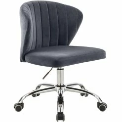 Best Pirce ⭐ Scranton & Co Swivel Adjustable Gray Velvet And Chrome Office Chair ✨