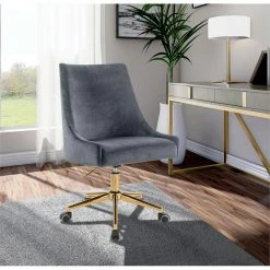 Wholesale 🎉 Scranton & Co Swivel Adjustable Gray Velvet And Gold Office Chair 😉 -Deals Writing Desks Store 2438066 1 L