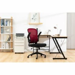 Outlet ✔️ Scranton & Co Modern Modern Mesh Office Swivel Chair In Red 🔔 -Deals Writing Desks Store 2438118 4 L