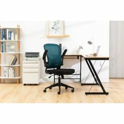 Discount ✔️ Scranton & Co Modern Modern Mesh Office Swivel Chair In Teal 🥰 -Deals Writing Desks Store 2438119 4 L