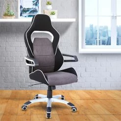Brand new 👏 Scranton & Co Ergonomic Fabric Racing Style Office Chair In Gray And Black 🛒 -Deals Writing Desks Store 2438134 6 L