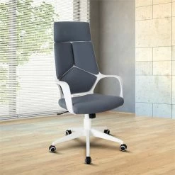 Budget ✔️ Scranton & Co Modern Fabric And Nylon Office Chair In Gray And White ❤️ -Deals Writing Desks Store 2438137 5 L