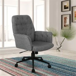 Deals 😍 Scranton & Co Modern Fabric Upholstered Tufted Office Chair With Arms In Gray 👍 -Deals Writing Desks Store 2438162 8 L
