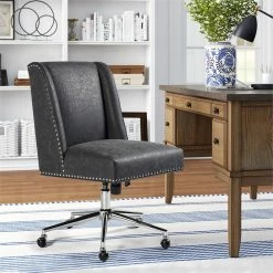 Cheapest ๐ CRO Decor Suttner Upholstered Sponge Leather Middle Office Chair In Black ๐ 13 Cheapest ๐ CRO Decor Suttner Upholstered Sponge Leather Middle Office Chair In Black ๐ -Deals Writing Desks Store 2438747 3 L