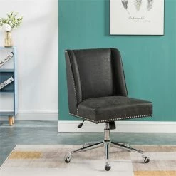Cheapest ๐ CRO Decor Suttner Upholstered Sponge Leather Middle Office Chair In Black ๐ 14 Cheapest ๐ CRO Decor Suttner Upholstered Sponge Leather Middle Office Chair In Black ๐ -Deals Writing Desks Store 2438747 4 L