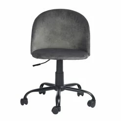 Best Sale ✨ CRO Decor Velvet Secretary Office Chair In Black 🧥 Coating Metal Base In Gray ✔️