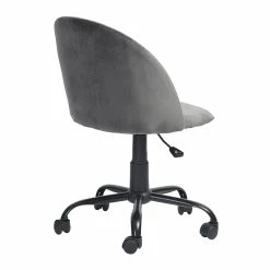 Best Sale ✨ CRO Decor Velvet Secretary Office Chair In Black 🧥 Coating Metal Base In Gray ✔️ -Deals Writing Desks Store 2438775 3 L