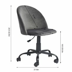 Best Sale ✨ CRO Decor Velvet Secretary Office Chair In Black 🧥 Coating Metal Base In Gray ✔️ -Deals Writing Desks Store 2438775 5 L