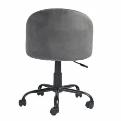Best Sale ✨ CRO Decor Velvet Secretary Office Chair In Black 🧥 Coating Metal Base In Gray ✔️ -Deals Writing Desks Store 2438775 6 L