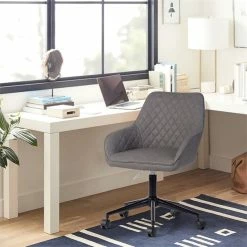 Buy ⌛ CRO Decor Home Office Desk Chairs Adjustable Task Desk Chair Fabric In Gray 😉 -Deals Writing Desks Store 2439761 3 L