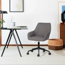Buy ⌛ CRO Decor Home Office Desk Chairs Adjustable Task Desk Chair Fabric In Gray 😉 -Deals Writing Desks Store 2439761 4 L