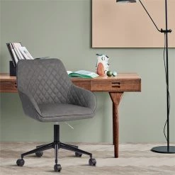 Buy ⌛ CRO Decor Home Office Desk Chairs Adjustable Task Desk Chair Fabric In Gray 😉 -Deals Writing Desks Store 2439761 6 L