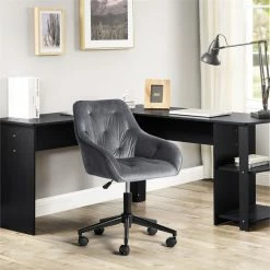 Hot Sale 🔥 CRO Decor Velvet Home Office Desk Chairs Adjustable Task Desk Chair In Gray 🎉 -Deals Writing Desks Store 2439763 2 L