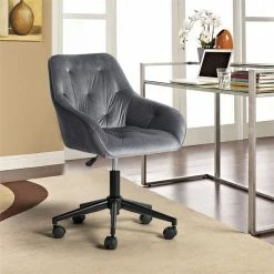 Hot Sale 🔥 CRO Decor Velvet Home Office Desk Chairs Adjustable Task Desk Chair In Gray 🎉 -Deals Writing Desks Store 2439763 4 L