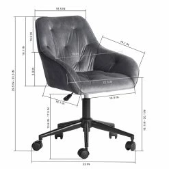 Hot Sale 🔥 CRO Decor Velvet Home Office Desk Chairs Adjustable Task Desk Chair In Gray 🎉 -Deals Writing Desks Store 2439763 5 L