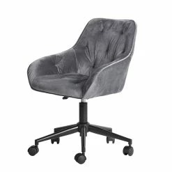 Hot Sale 🔥 CRO Decor Velvet Home Office Desk Chairs Adjustable Task Desk Chair In Gray 🎉 -Deals Writing Desks Store 2439763 6 L