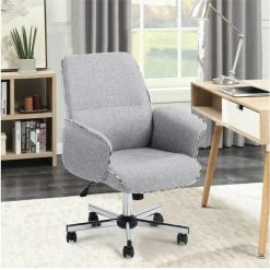 Discount ✔️ CRO Decor Fabric Rolling Home Office Upholstered Task Chair In Gray 😍 -Deals Writing Desks Store 2440218 1 L