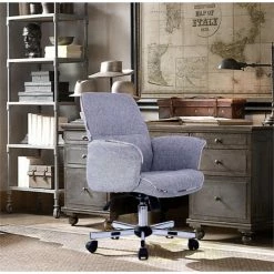 Discount ✔️ CRO Decor Fabric Rolling Home Office Upholstered Task Chair In Gray 😍 -Deals Writing Desks Store 2440218 2 L