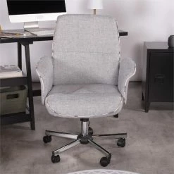 Discount ✔️ CRO Decor Fabric Rolling Home Office Upholstered Task Chair In Gray 😍 -Deals Writing Desks Store 2440218 3 L