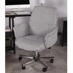 Discount ✔️ CRO Decor Fabric Rolling Home Office Upholstered Task Chair In Gray 😍 -Deals Writing Desks Store 2440218 4 L