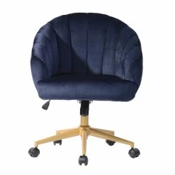 Deals 😉 FurnitureR Canna Swivel Padded Velvet Task Office Chair In Midnight Blue/Gold 💯 -Deals Writing Desks Store 2440235 2 L