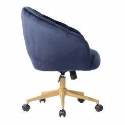 Deals 😉 FurnitureR Canna Swivel Padded Velvet Task Office Chair In Midnight Blue/Gold 💯 -Deals Writing Desks Store 2440235 3 L