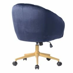 Deals 😉 FurnitureR Canna Swivel Padded Velvet Task Office Chair In Midnight Blue/Gold 💯 -Deals Writing Desks Store 2440235 4 L