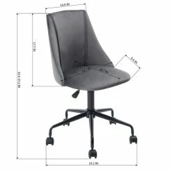 Deals ✨ FurnitureR Cian Swivel Seat Modern Velvet Upholstered Task Chair In Gray 🔔 -Deals Writing Desks Store 2440238 7 L
