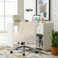 Best Pirce 🥰 FurnitureR Jaren Swivel Modern Velvet Upholstered Home Office Chair In Beige 🎉 -Deals Writing Desks Store 2440244 5 L