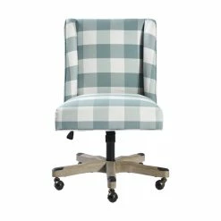 New 😉 FurnitureR Bormuth Fabric & Wood Home Office Chair In Patterned Blue/White ❤️ -Deals Writing Desks Store 2440246 2 L