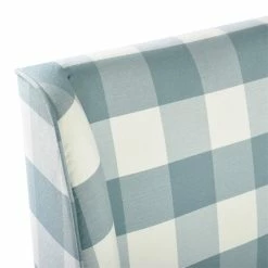 New 😉 FurnitureR Bormuth Fabric & Wood Home Office Chair In Patterned Blue/White ❤️ -Deals Writing Desks Store 2440246 3 L