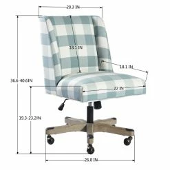 New 😉 FurnitureR Bormuth Fabric & Wood Home Office Chair In Patterned Blue/White ❤️ -Deals Writing Desks Store 2440246 7 L