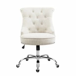 Best deal 🔔 FurnitureR Bowden Fabric Upholstered & Metal Office Chair In Beige/Tan 🎁 -Deals Writing Desks Store 2440247 2 L