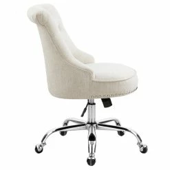 Best deal 🔔 FurnitureR Bowden Fabric Upholstered & Metal Office Chair In Beige/Tan 🎁 -Deals Writing Desks Store 2440247 3 L