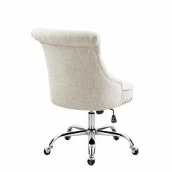 Best deal 🔔 FurnitureR Bowden Fabric Upholstered & Metal Office Chair In Beige/Tan 🎁 -Deals Writing Desks Store 2440247 4 L