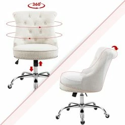 Best deal 🔔 FurnitureR Bowden Fabric Upholstered & Metal Office Chair In Beige/Tan 🎁 -Deals Writing Desks Store 2440247 7 L