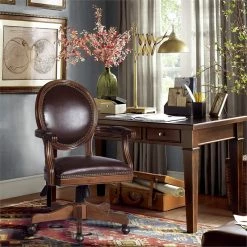 Best Pirce 🤩 FurnitureR Hetty Faux Leather Upholstered & Rubber Wood Office Chair In Brown 🤩 -Deals Writing Desks Store 2440250 1 L