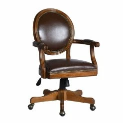 Best Pirce 🤩 FurnitureR Hetty Faux Leather Upholstered & Rubber Wood Office Chair In Brown 🤩 -Deals Writing Desks Store 2440250 2 L