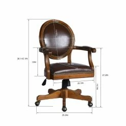 Best Pirce 🤩 FurnitureR Hetty Faux Leather Upholstered & Rubber Wood Office Chair In Brown 🤩 -Deals Writing Desks Store 2440250 7 L