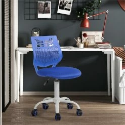 Budget 🥰 FurnitureR Favors Swivel Teen Armless Mesh And Plastic Task Chair In Blue 💯 -Deals Writing Desks Store 2440265 1 L