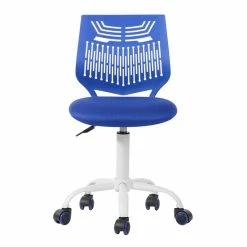 Budget 🥰 FurnitureR Favors Swivel Teen Armless Mesh And Plastic Task Chair In Blue 💯 -Deals Writing Desks Store 2440265 2 L