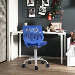Budget 🥰 FurnitureR Favors Swivel Teen Armless Mesh And Plastic Task Chair In Blue 💯 -Deals Writing Desks Store 2440265 6 L