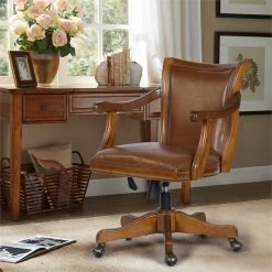 Buy 🌟 FurnitureR Renee Traditional Faux Leather Upholstered Office Chair In Brown 👏 12 Buy 🌟 FurnitureR Renee Traditional Faux Leather Upholstered Office Chair In Brown 👏 -Deals Writing Desks Store 2440278 1 L