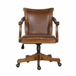 Buy 🌟 FurnitureR Renee Traditional Faux Leather Upholstered Office Chair In Brown 👏 13 Buy 🌟 FurnitureR Renee Traditional Faux Leather Upholstered Office Chair In Brown 👏 -Deals Writing Desks Store 2440278 2 L
